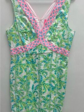 Lilly Pulitzer Green and Pink Palm-Print One-Piece Dress